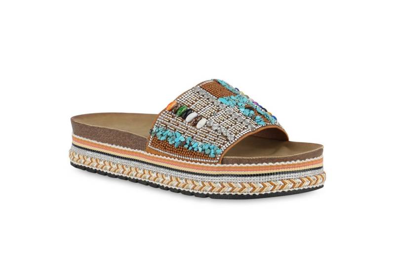 VAN HILL 840952 Sandalette Damen Pantoletten Sandaletten Strass Plateau Zierperlen von VAN HILL