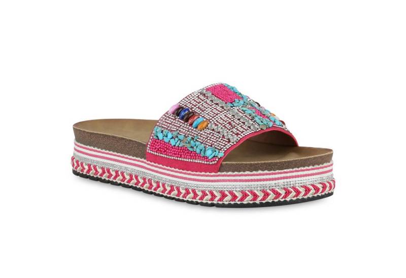 VAN HILL 840952 Sandalette Damen Pantoletten Sandaletten Strass Plateau Zierperlen von VAN HILL