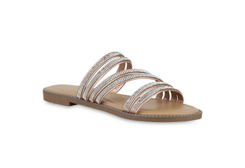 VAN HILL 840953 Pantolette Damen Pantoletten Sandalen Nieten Slip On Schlappen Strass von VAN HILL