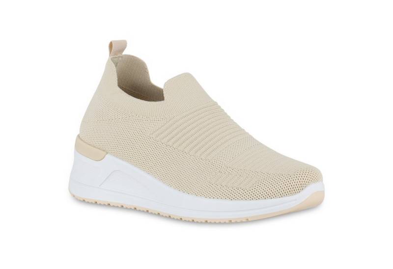 VAN HILL 840955 Wedgesneaker Damen Sneaker Wedges Bequem Strick Keilsneaker Profil-Sohle von VAN HILL