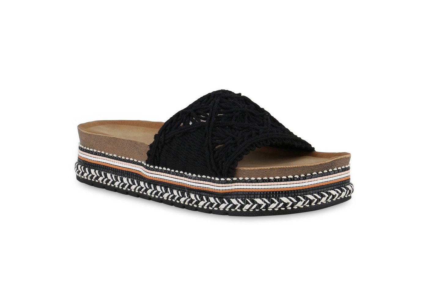 VAN HILL 840956 Sandalette Damen Pantoletten Sandaletten Ethno Look Profil-Sohle von VAN HILL