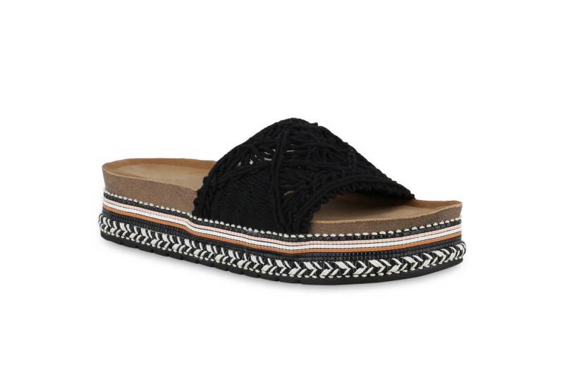 VAN HILL 840956 Sandalette Damen Pantoletten Sandaletten Ethno Look Profil-Sohle von VAN HILL