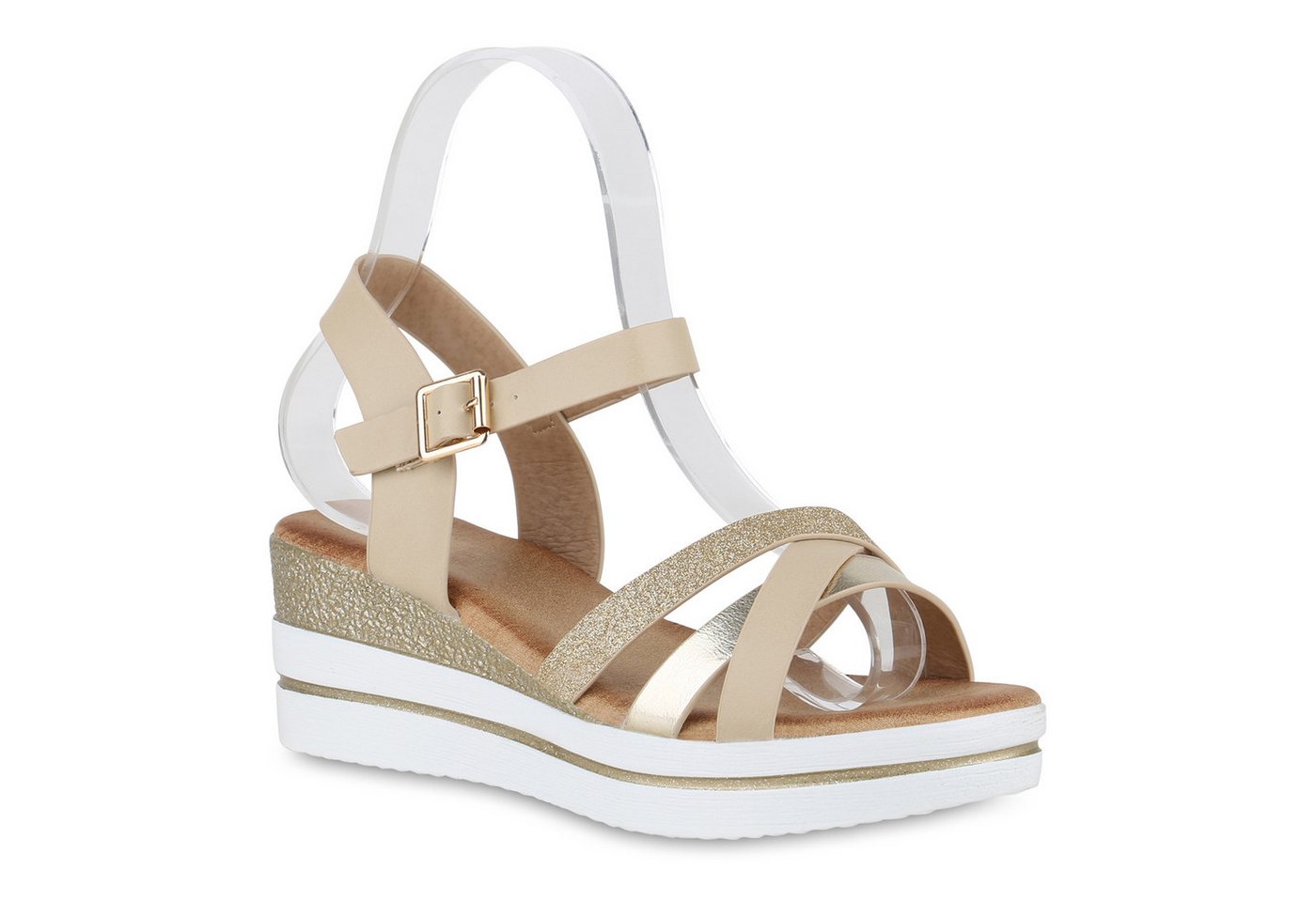 VAN HILL 840958 Plateausandaletten Damen Plateau Sandaletten Glitzer Keilabsatz Plateau- von VAN HILL