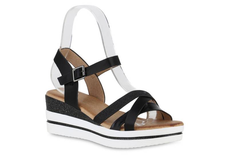 VAN HILL 840958 Plateausandaletten Damen Plateau Sandaletten Glitzer Keilabsatz Plateau- von VAN HILL