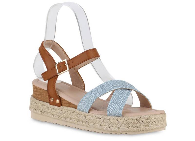 VAN HILL 840959 Plateausandaletten Damen Plateau Sandaletten Bast Denim Wedges Profil-Sohle VAN HILL 840959 Plateausandaletten Damen Plateau Sandaletten Bast Denim Wedges Profil-Sohle von VAN HILL