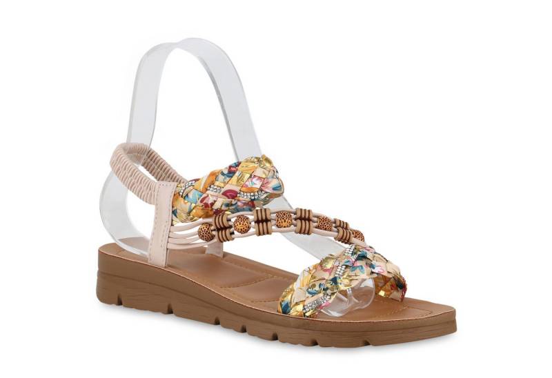 VAN HILL 840960 Riemchensandale Damen Riemchensandalen Sandalen Prints Strass Zierperlen von VAN HILL