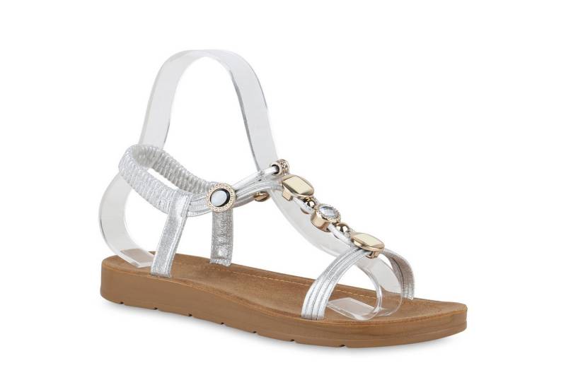 VAN HILL 840962 Riemchensandale Damen Riemchensandalen Sandalen Strass Zierperlen von VAN HILL