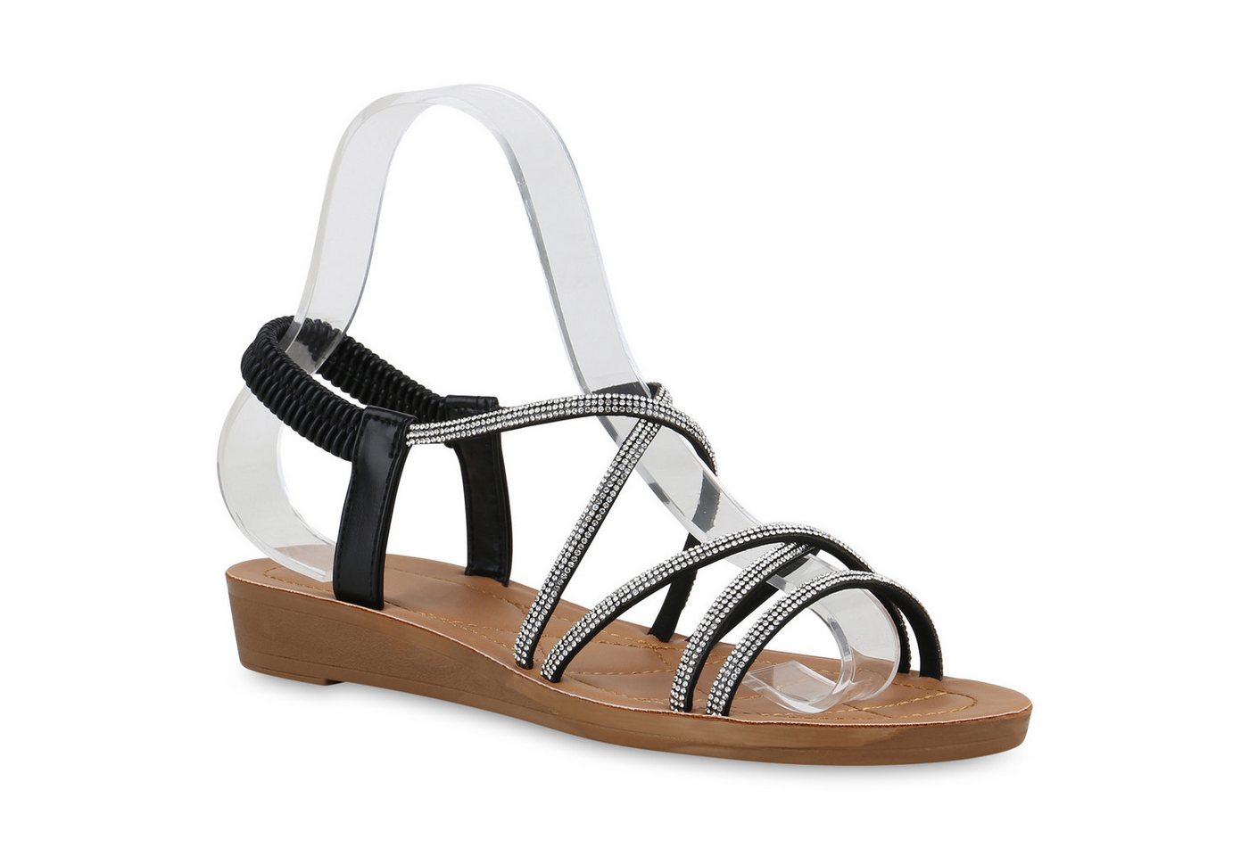VAN HILL 840963 Riemchensandale Damen Riemchensandalen Sandalen Leder-Optik Strass von VAN HILL