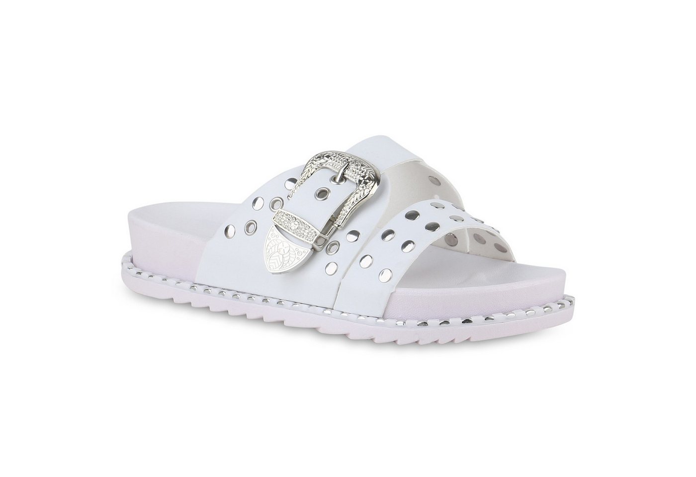 VAN HILL 840995 Pantolette Damen Pantoletten Sandalen Nieten Schnallen Profil-Sohle von VAN HILL