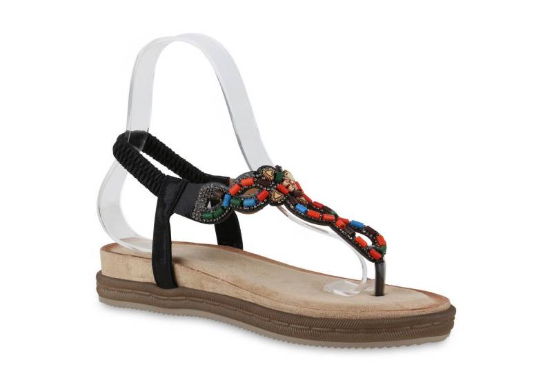 VAN HILL 841002 Zehentrenner Damen Zehentrenner Sandalen Strass Cut-Outs Zierperlen von VAN HILL