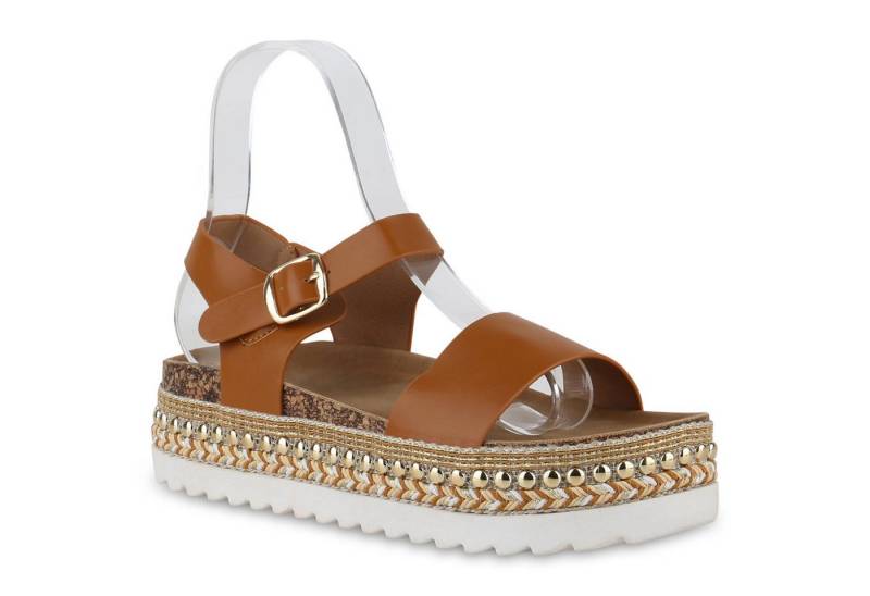 VAN HILL 841032 Plateausandaletten Damen Plateau Sandaletten Nieten Ethno Look Leder-Optik von VAN HILL