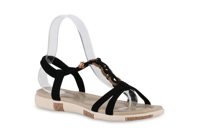 VAN HILL 841038 Riemchensandale Damen Riemchensandalen Sandalen Zierperlen Leder-Optik von VAN HILL