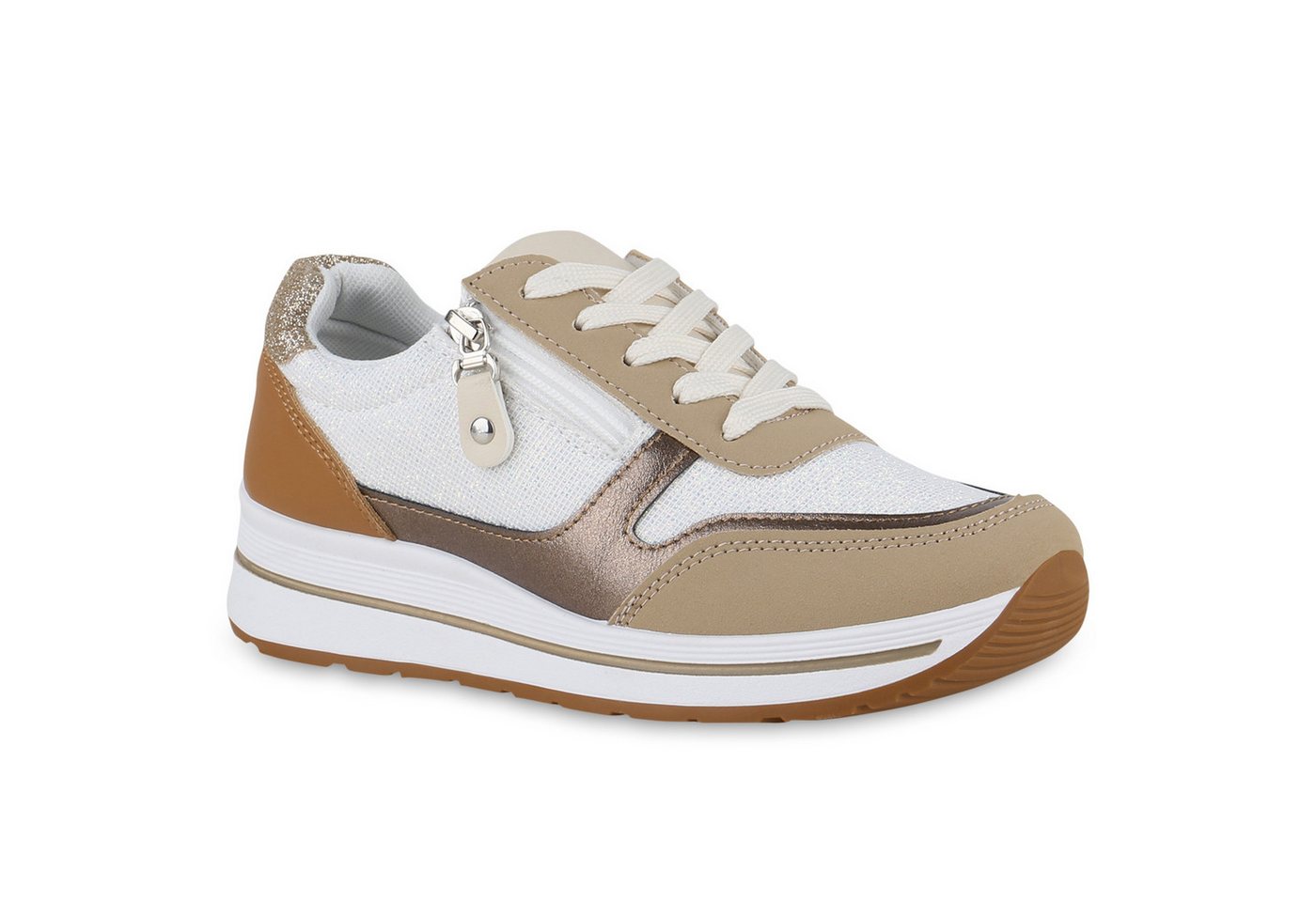 VAN HILL 841046 Wedgesneaker Damen Sneaker Wedges Bequeme Metallic Profil-Sohle Zipper von VAN HILL