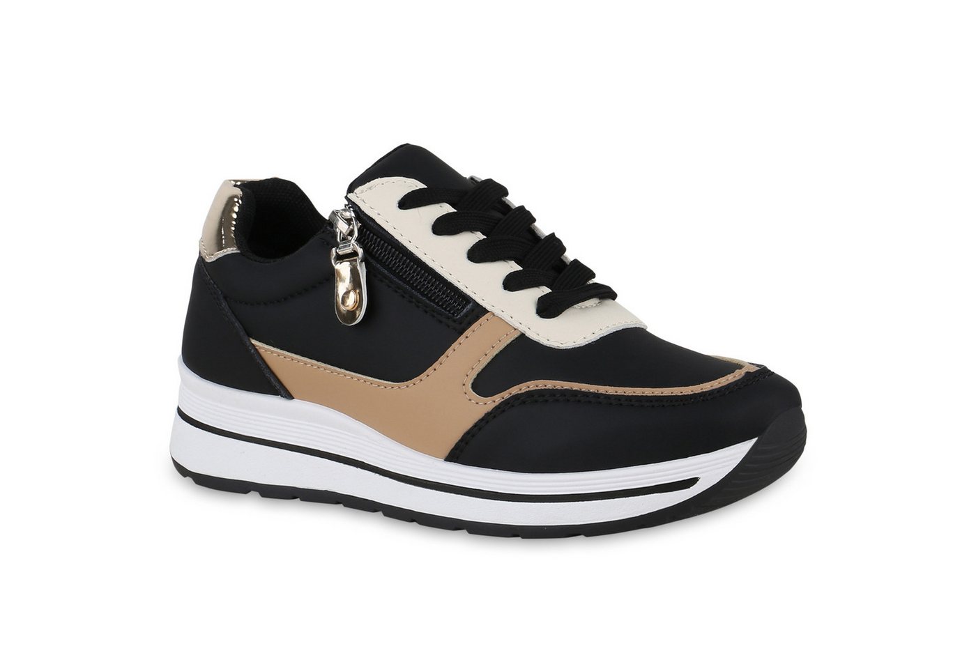 VAN HILL 841046 Wedgesneaker Damen Sneaker Wedges Bequeme Metallic Profil-Sohle Zipper von VAN HILL