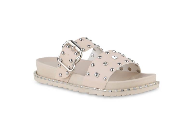 VAN HILL 841051 Pantolette Damen Pantoletten Sandalen Nieten Strass Schnallen von VAN HILL