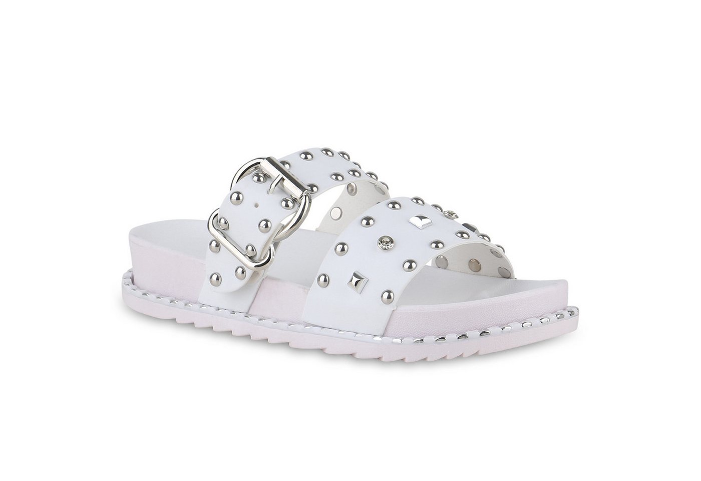 VAN HILL 841051 Pantolette Damen Pantoletten Sandalen Nieten Strass Schnallen von VAN HILL