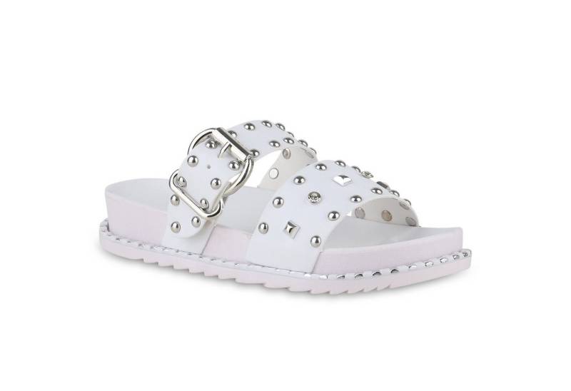 VAN HILL 841051 Pantolette Damen Pantoletten Sandalen Nieten Strass Schnallen von VAN HILL