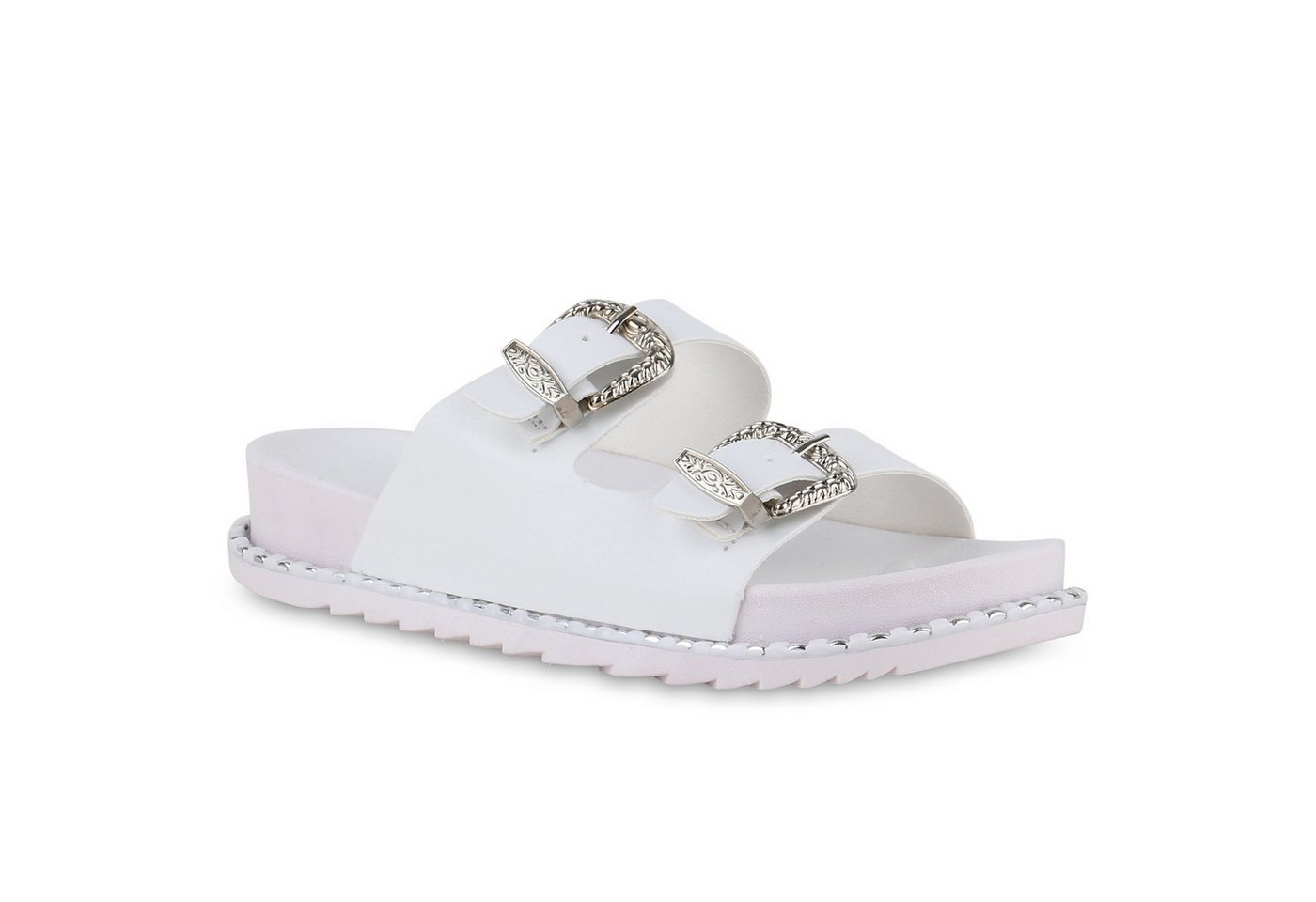 VAN HILL 841052 Pantolette Damen Pantoletten Sandalen Nieten Schnallen Profil-Sohle von VAN HILL