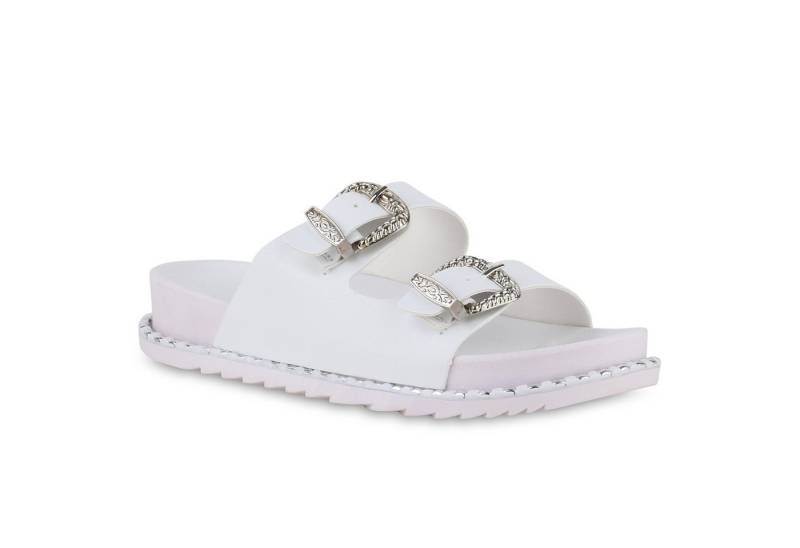 VAN HILL 841052 Pantolette Damen Pantoletten Sandalen Nieten Schnallen Profil-Sohle von VAN HILL