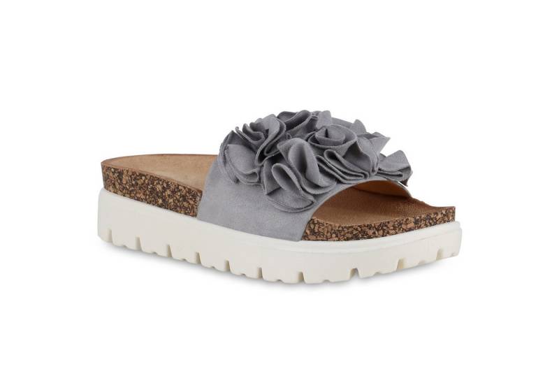 VAN HILL 841092 Sandalette Damen Pantoletten Sandaletten Korkoptik Volant Profil-Sohle von VAN HILL