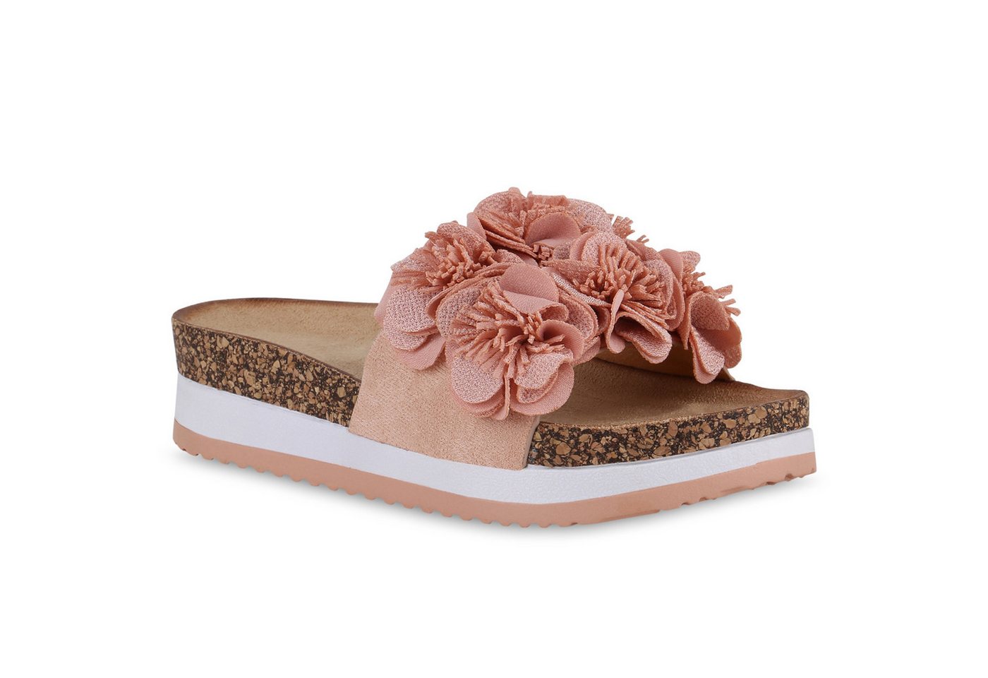 VAN HILL 841094 Sandalette Damen Pantoletten Sandaletten Plateau Volants Korkoptik von VAN HILL