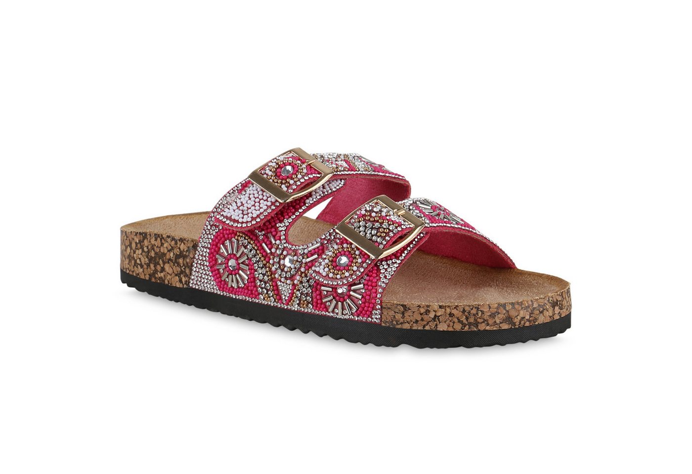 VAN HILL 841098 Pantolette Damen Pantoletten Sandalen Bequeme Strass Zierperlen von VAN HILL