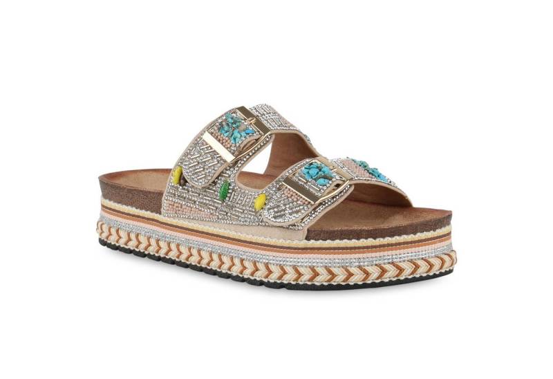 VAN HILL 841100 Sandalette Damen Pantoletten Sandaletten Strass Zierperlen Plateau von VAN HILL