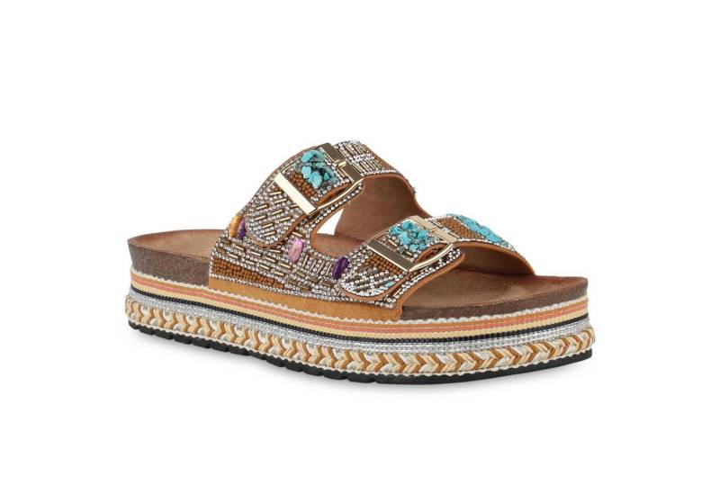 VAN HILL 841100 Sandalette Damen Pantoletten Sandaletten Strass Zierperlen Plateau von VAN HILL