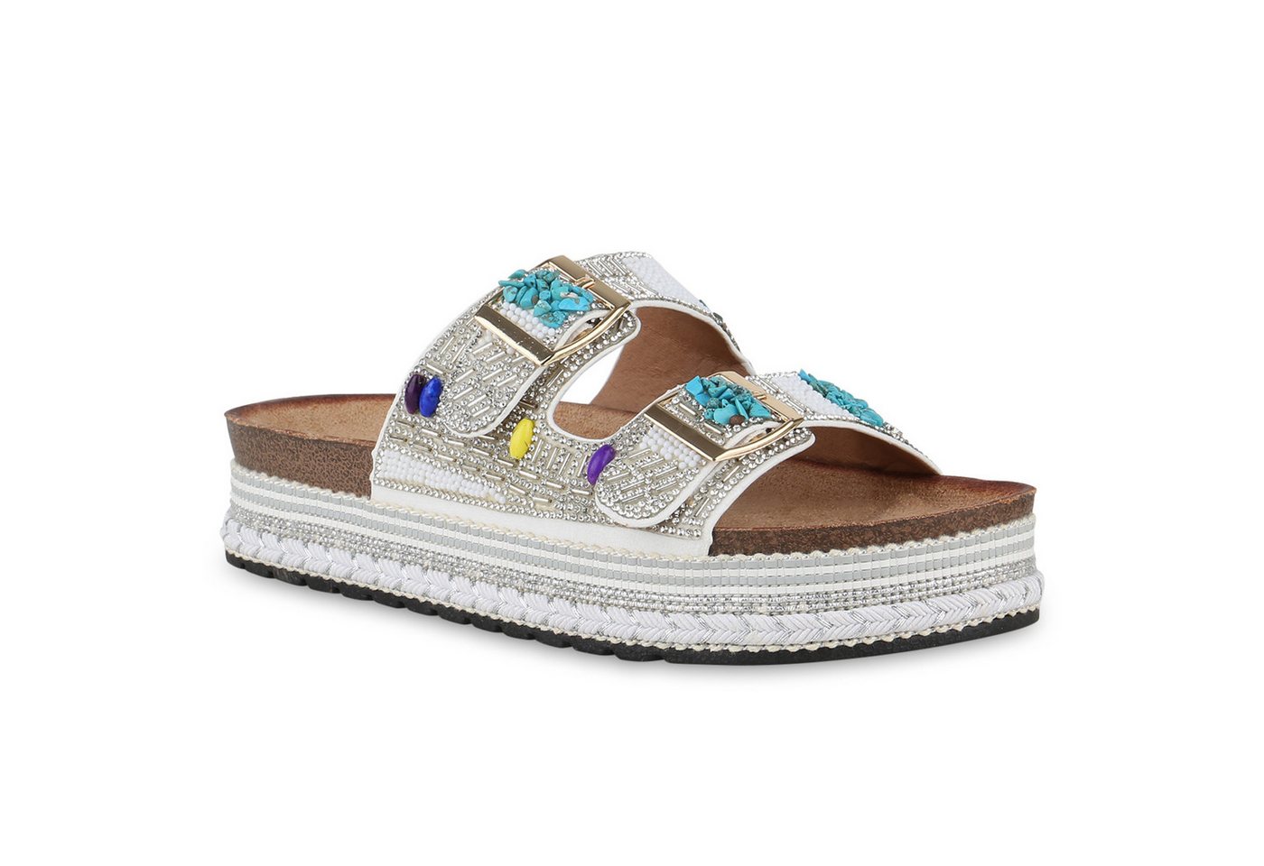 VAN HILL 841100 Sandalette Damen Pantoletten Sandaletten Strass Zierperlen Plateau von VAN HILL