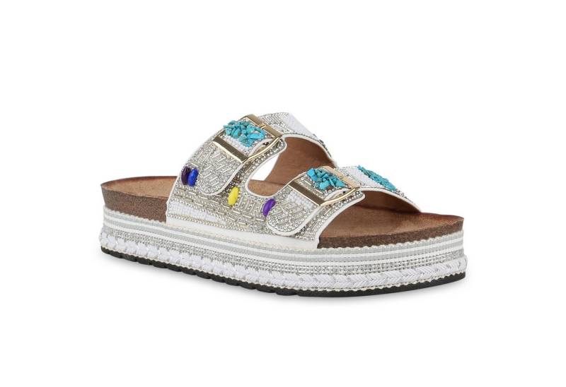 VAN HILL 841100 Sandalette Damen Pantoletten Sandaletten Strass Zierperlen Plateau von VAN HILL