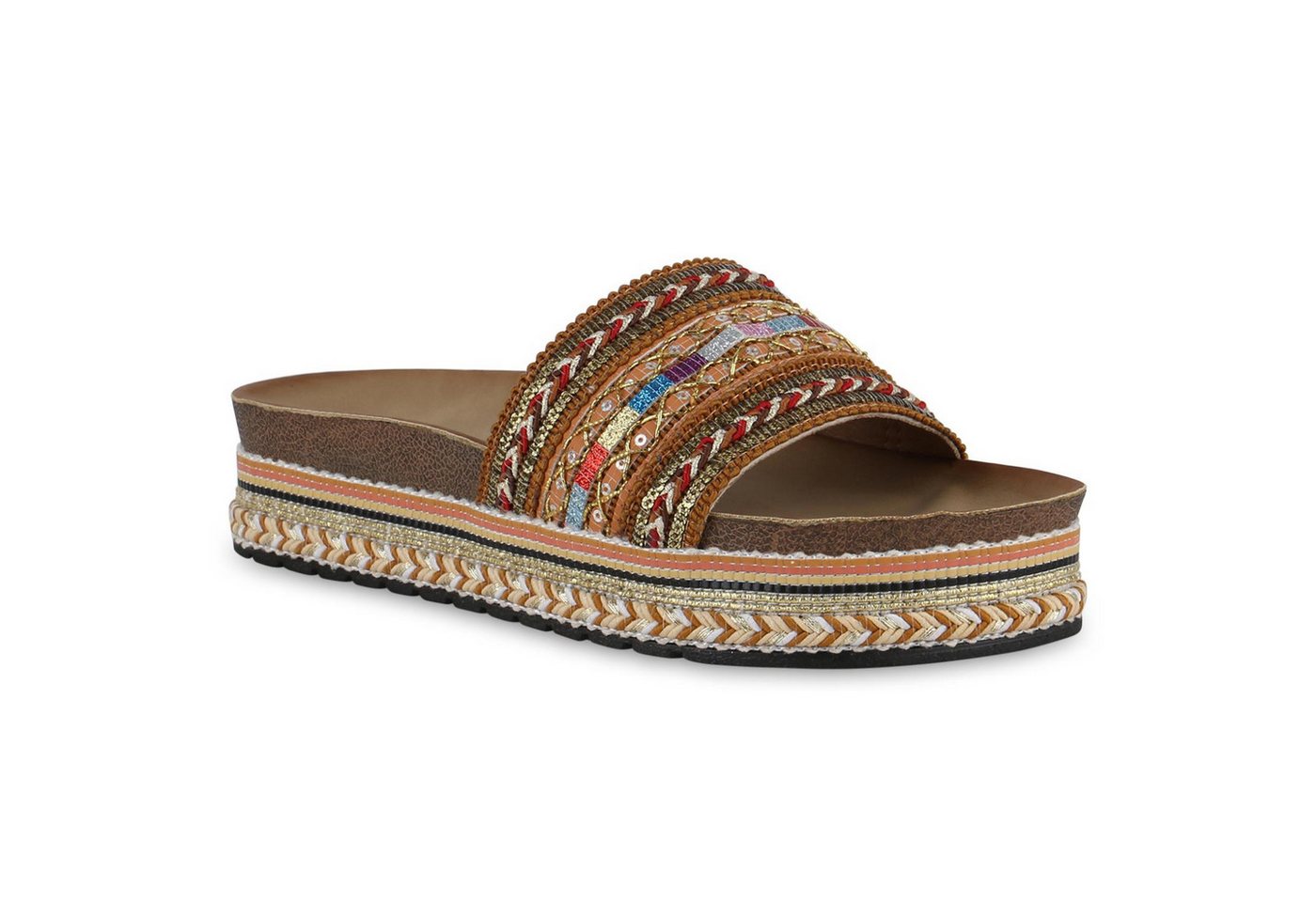 VAN HILL 841101 Sandalette Damen Pantoletten Sandaletten Plateau Glitzer Pailletten von VAN HILL