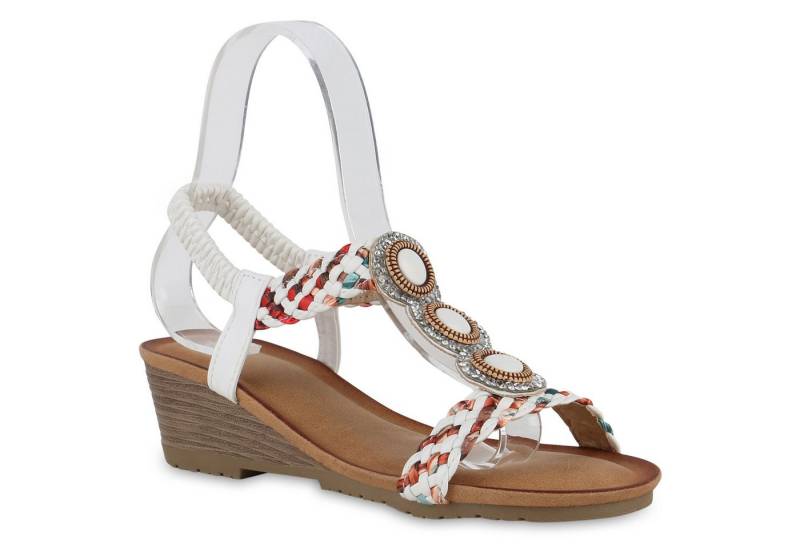 VAN HILL 841103 Keilsandalette Damen Keilsandaletten Sandaletten Prints Wedges Strass von VAN HILL