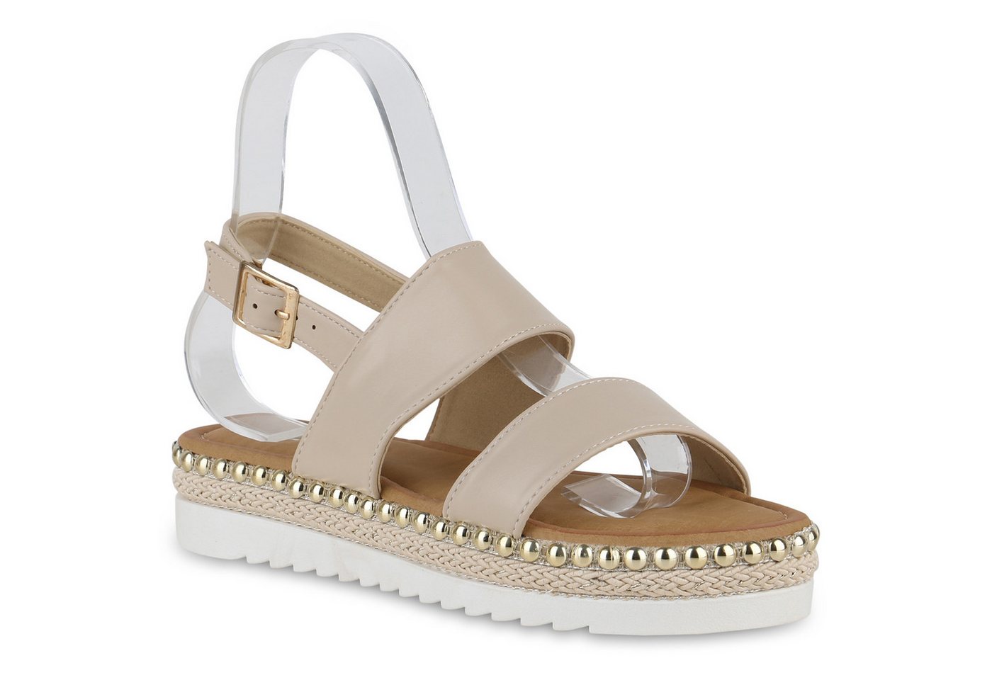 VAN HILL 841105 Plateausandaletten Damen Plateau Sandaletten Nieten Leder-Optik Profil-Sohle von VAN HILL