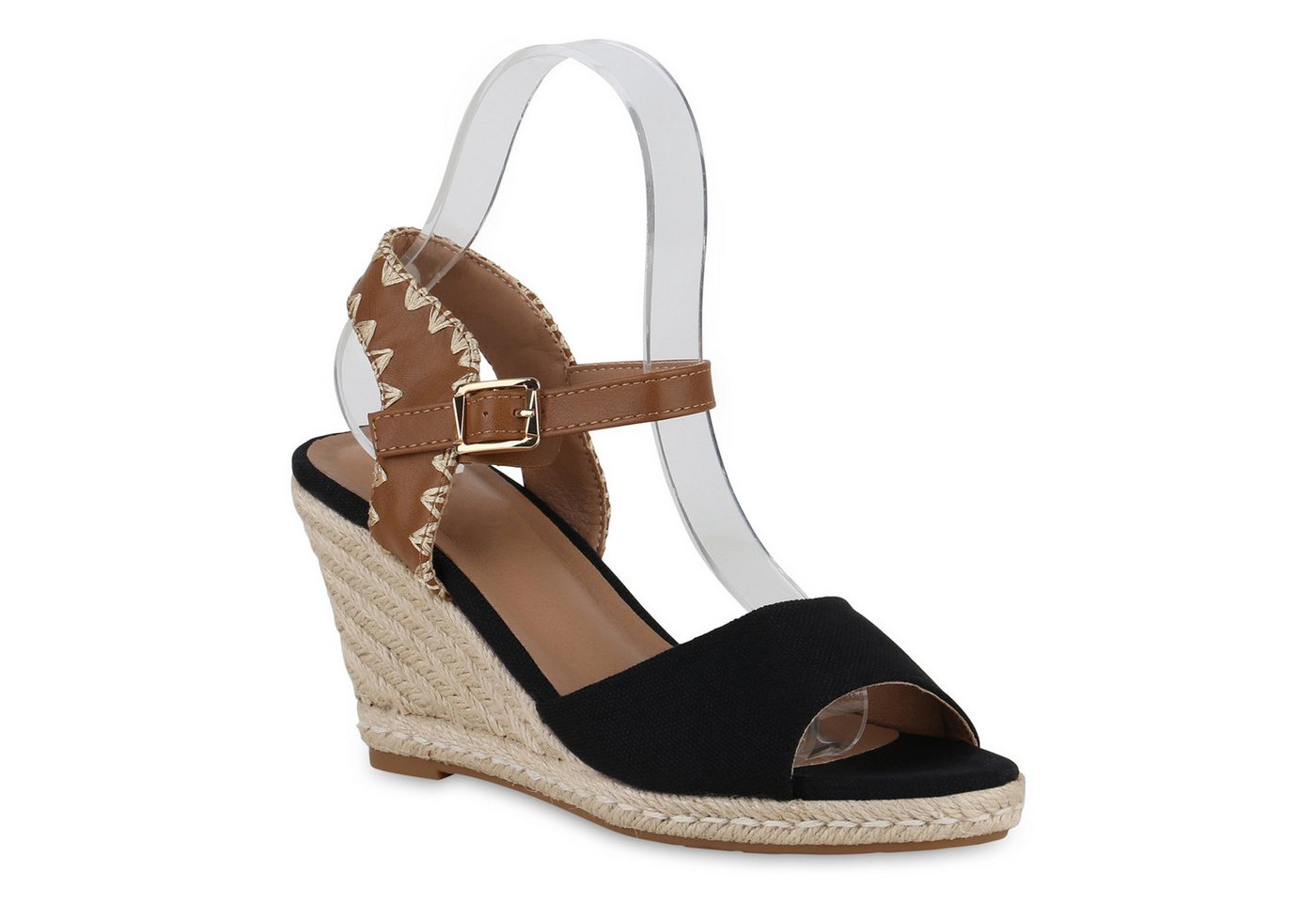 VAN HILL 841106 Keilsandalette Damen Keilsandaletten Sandaletten Keilabsatz Bast von VAN HILL