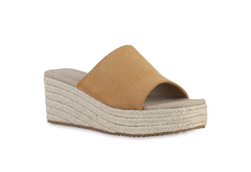 VAN HILL 841119 Plateausandaletten Damen Plateau Sandaletten Bast Wedges Profil-Sohle Plateau- von VAN HILL