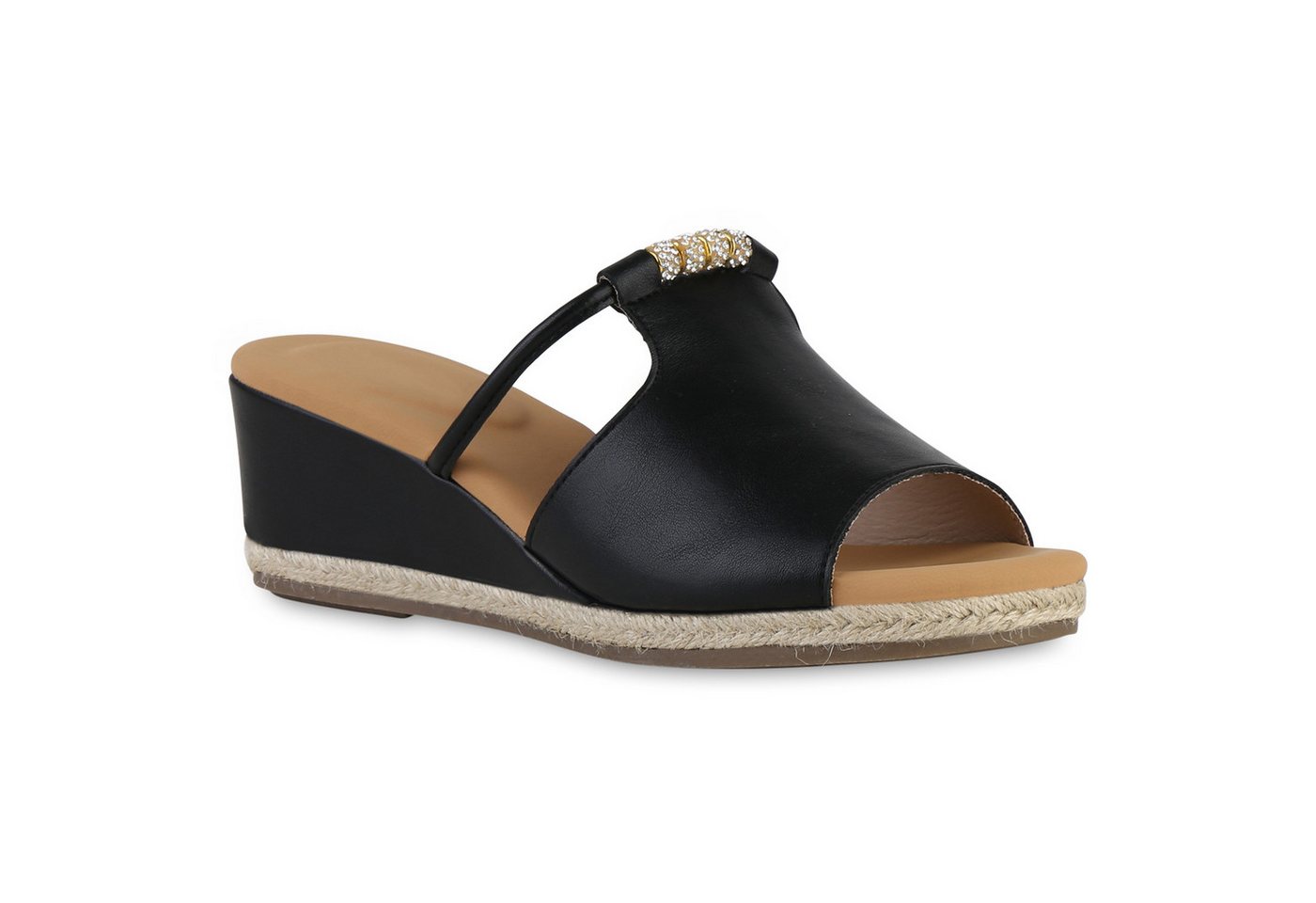 VAN HILL 841123 Keilsandalette Damen Keilsandaletten Sandaletten Strass Zierperlen Bast von VAN HILL