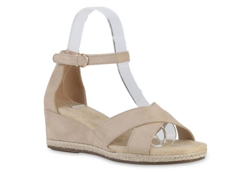 VAN HILL 841127 Keilsandalette Damen Keilsandaletten Sandaletten Wedges Bast Sommer von VAN HILL