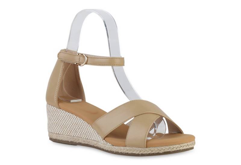 VAN HILL 841127 Keilsandalette Damen Keilsandaletten Sandaletten Wedges Bast Sommer von VAN HILL