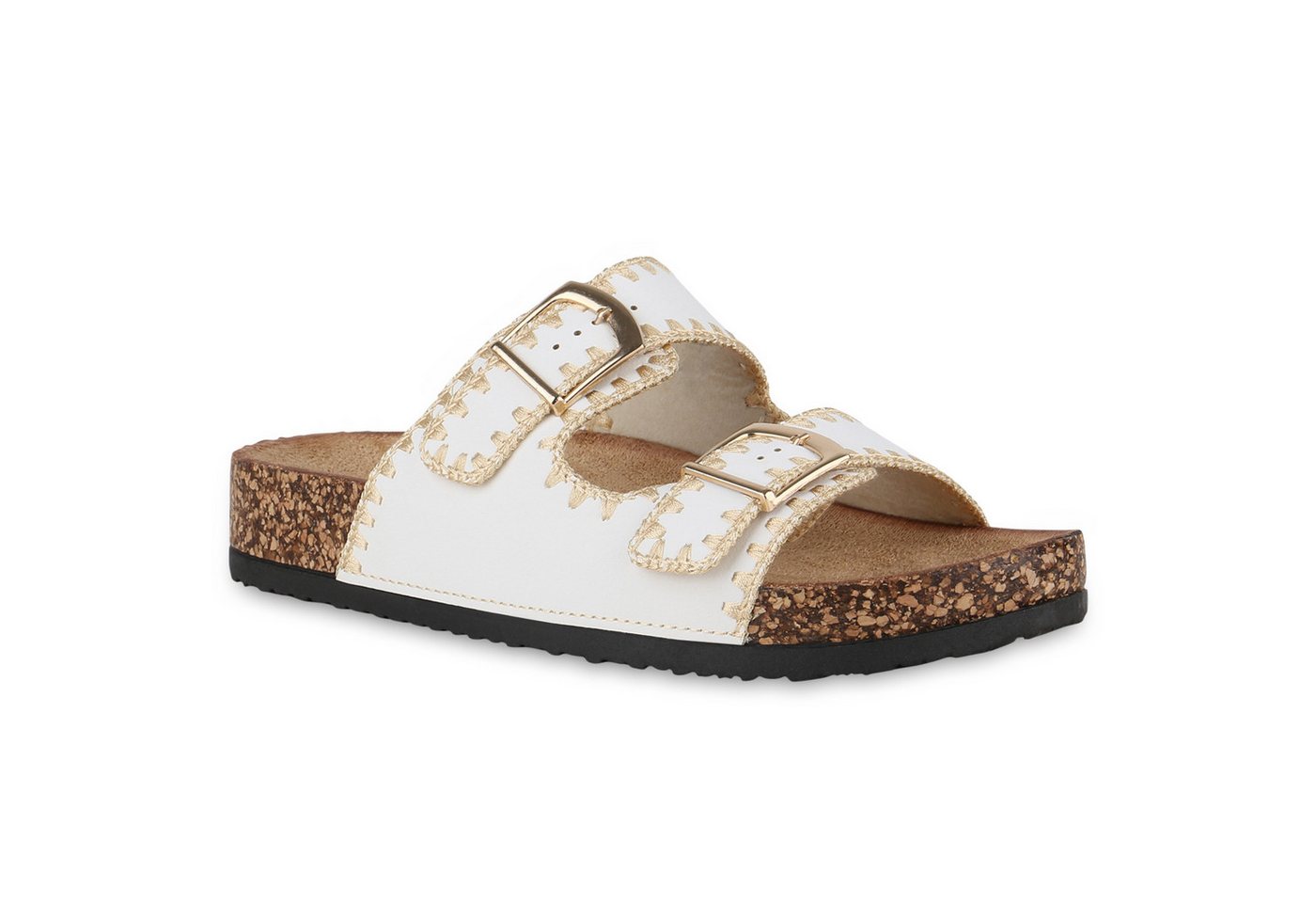 VAN HILL 841183 Pantolette Damen Pantoletten Sandalen Bequeme Korkoptik Profil-Sohle von VAN HILL