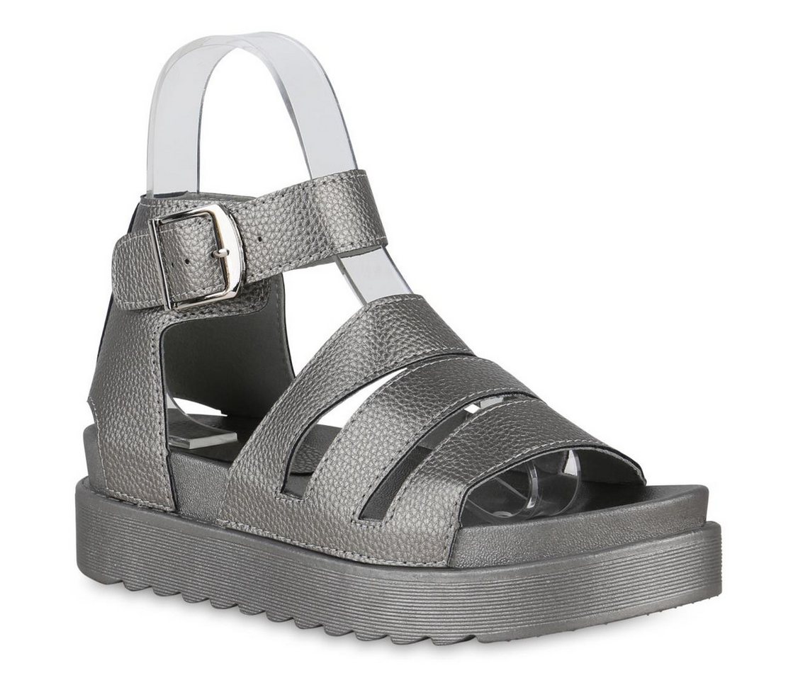 VAN HILL 841238 Plateausandaletten Damen Plateau Sandaletten Schließe Leder-Optik Profi-Sohle von VAN HILL