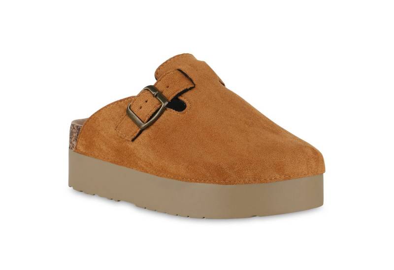 VAN HILL 841256 Hausschuh Damen Pantoffeln Hausschuhe Plateau Profil-Sohle Schnallen von VAN HILL