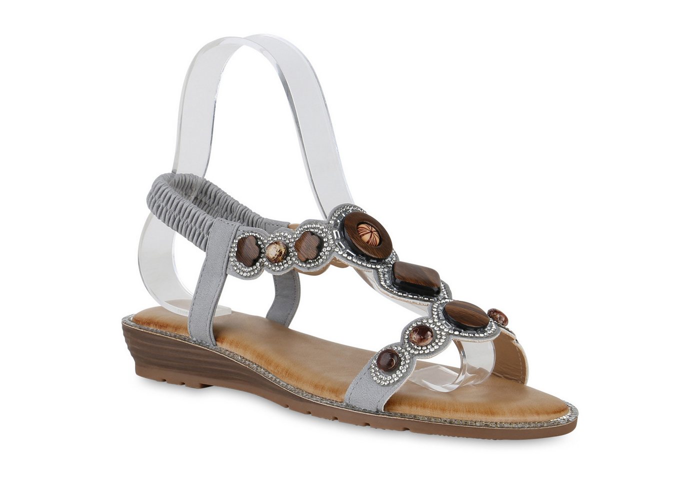 VAN HILL 841268 Riemchensandale Damen Riemchensandalen Sandalen Zierperlen Profil-Sohle von VAN HILL