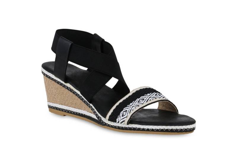 VAN HILL 841276 Keilsandalette Damen Übergrößen Keilsandaletten Sandaletten Bast Prints von VAN HILL