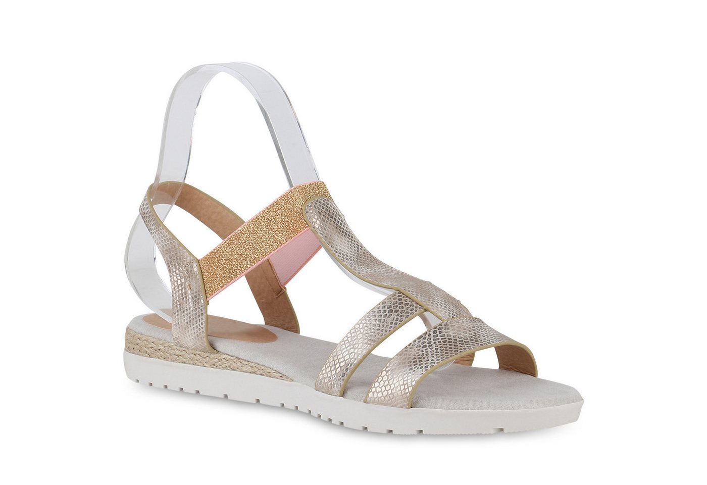 VAN HILL 841281 Riemchensandalette Damen Übergrößen Riemchensandaletten Sandaletten Glitzer von VAN HILL