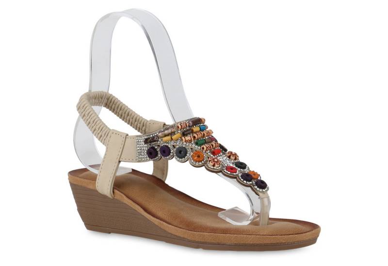 VAN HILL 841293 Keilsandalette Damen Keilsandaletten Sandaletten Strass Zierperlen Sommer von VAN HILL