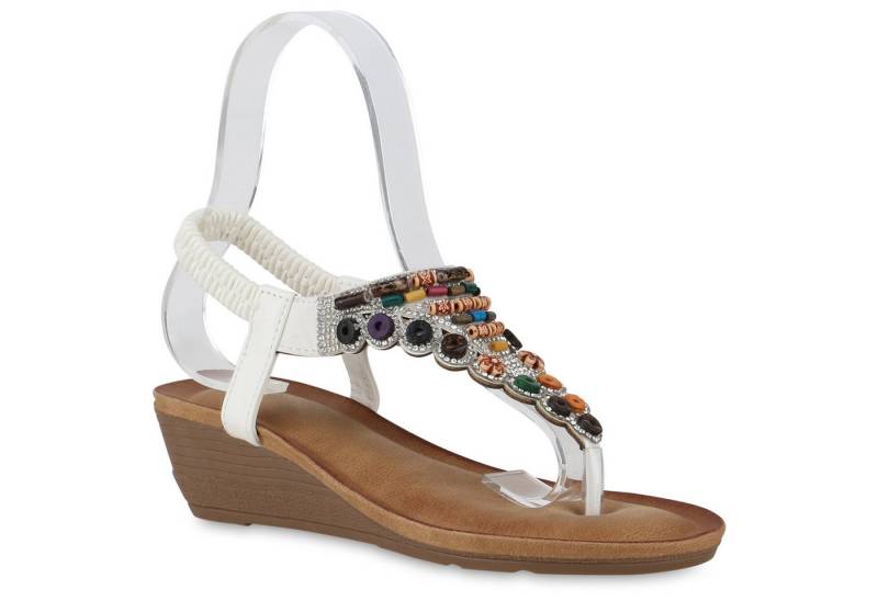 VAN HILL 841293 Keilsandalette Damen Keilsandaletten Sandaletten Strass Zierperlen Sommer von VAN HILL