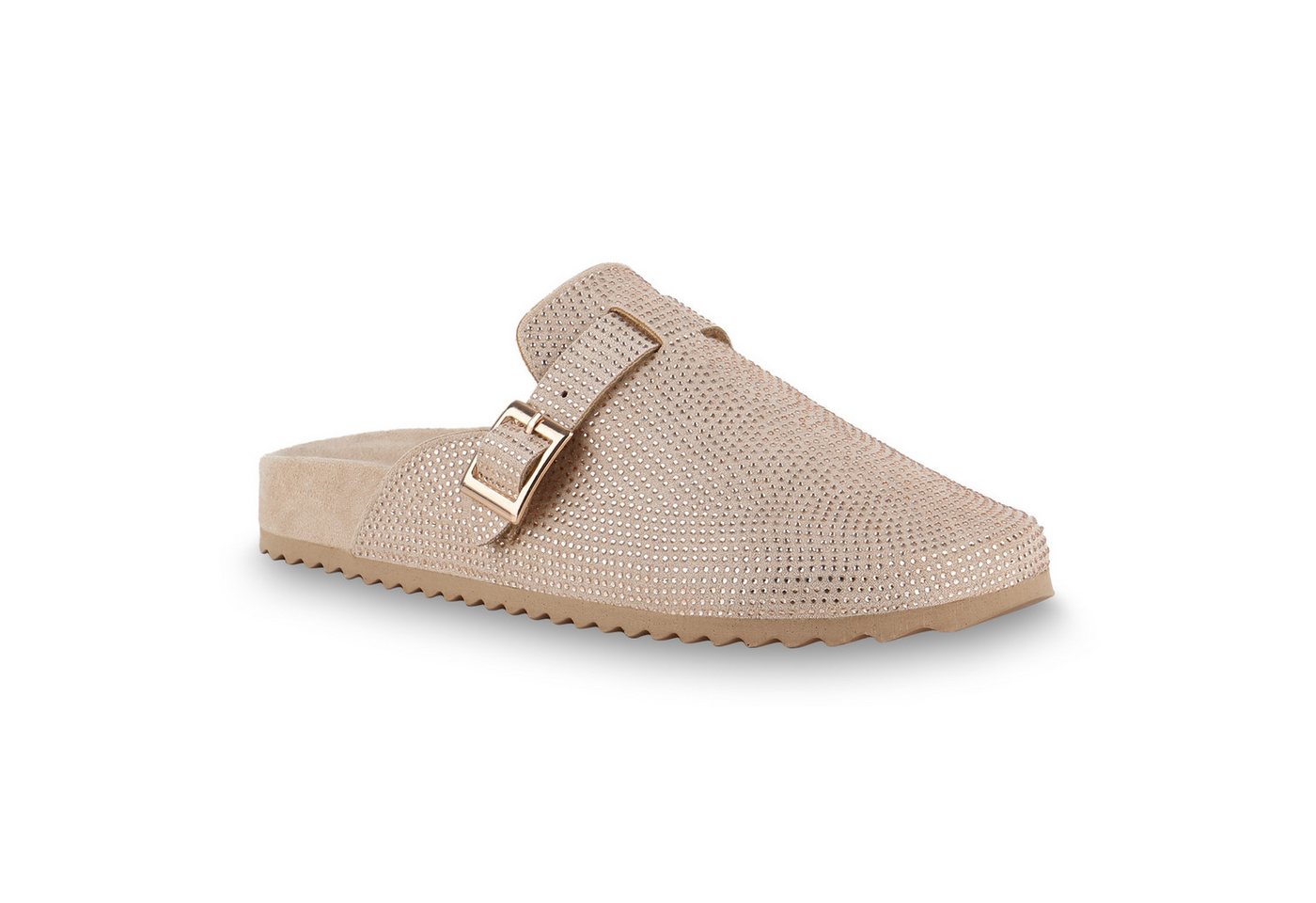 VAN HILL 841315 Hausschuh Damen Pantoffeln Hausschuhe Strass Schnallen Profil-Sohle von VAN HILL