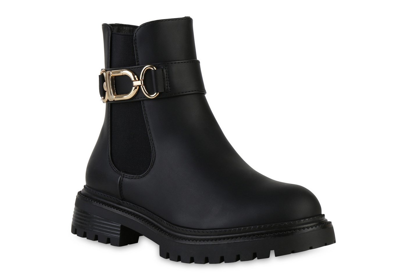 VAN HILL 841324 Bikerboots Damen Leicht Gefüttert Biker Boots Stiefelette Profil-Sohle von VAN HILL