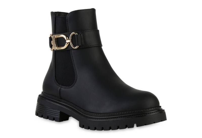 VAN HILL 841324 Bikerboots Damen Leicht Gefüttert Biker Boots Stiefelette Profil-Sohle von VAN HILL