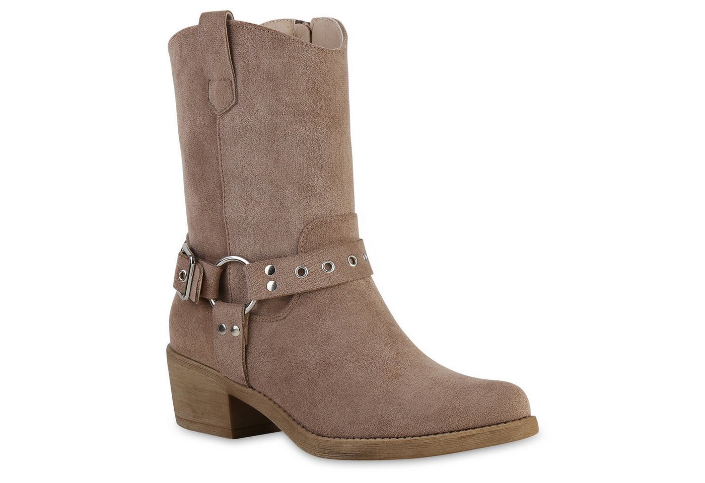 VAN HILL 841326 Cowboy Boots Damen Leicht Gefütterte Cowboy Boots Stiefeletten Schnallen von VAN HILL